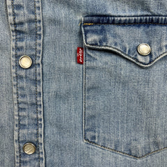 Levi's Barstow Western Denim Shirt Mens Medium Blue Light Wash Western Pearl Snap
