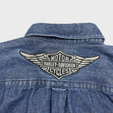 Vintage Harley Davidson Denim Shirt Mens Large Blue Dark Wash Western Button Up