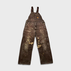 Vintage Carhartt Mens 38x30 Brown Duck Bib Double Knee Carpenter Workwear Overalls