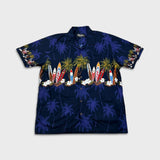 Vintage Y2K Favant Hawaiian Shirt Mens XL Blue Surfboard Tropical Vacation AOP