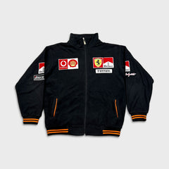 Vintage 90s Ferrari Fleece Mens 2XL Black F1 Racing Marlboro Embroidered Jacket