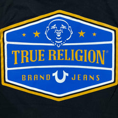 True Religion T Shirt Mens Large Black World Tour Horseshoe Cropped Short Sleeve Tee