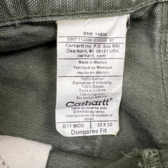 Carhartt B11 MOS Pants Mens 32x27 Green Loose Fit Washed Duck Workwear Dungaree