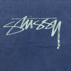 Stussy T Shirt Mens Small Blue Faded Washed Classic Logo Spell Out Graphic Tee