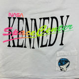 Vintage 80s NASA Kennedy Space Center T Shirt Womens Medium White Boxy Crop Pocket USA Tee