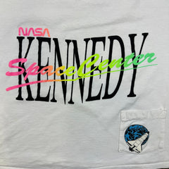 Vintage 80s NASA Kennedy Space Center T Shirt Womens Medium White Boxy Crop Pocket USA Tee