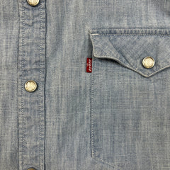 Levi's Barstow Denim Shirt Mens 2XL Blue Light Wash Slim Fit Western Pearl Snap