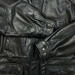Vintage 90s Moores Bostonian Leather Jacket Mens Large Black Heavy Car Coat