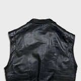 Vintage 90s French Leather Bomber Vest Mens Large Black Hot Rod Car Biker Jacket