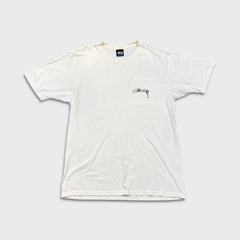 Stussy T Shirt Mens Medium White Have A Good Vibe Double Sided Care Label Tee
