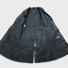 Vintage 90s JOFAMA Swedish Leather Trench Coat Women Size 6 Black Quilted Lined