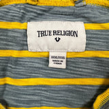 True Religion Henley Shirt Mens 3XL Yellow Horseshoe Striped Short Sleeve Tee