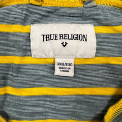 True Religion Henley Shirt Mens 3XL Yellow Horseshoe Striped Short Sleeve Tee