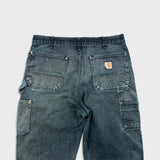 Vintage 90s Carhartt Pants Mens 34x34 Black Original Fit Double Knee Distressed USA