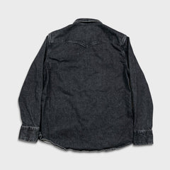 Levi's Barstow Denim Shirt Mens Large Black Dark Wash Slim Fit Western Pearl Snap