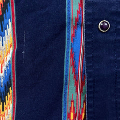 Vintage 90s Wrangler Shirt Mens XL Blue Faded Western Aztec Casual Button Up