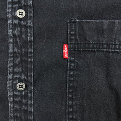 Vintage 90s Levi's Denim Shirt Mens Large Black Faded Dark Wash Button Up