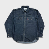 Vintage Levi’s Denim Shirt Mens XL Black Western Dark Wash Pearl Snap Button Up