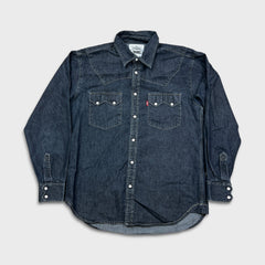 Vintage Levi’s Denim Shirt Mens XL Black Western Dark Wash Pearl Snap Button Up