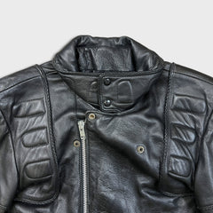 Vintage 80s Leather Ranch Motorcycle Jacket Mens Large Black Padded Biker Moto