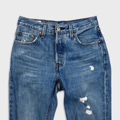 Levi's 501 Jeans Womens 25x30 Blue Original Fit Straight Distressed Medium Wash Pants
