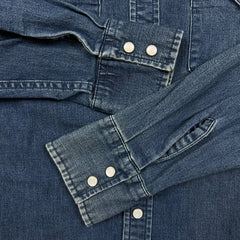 Levi's Barstow Western Denim Shirt Mens Medium Blue Dark Wash Stretch Pearl Snap