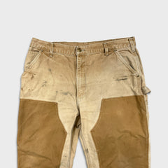 Vintage 90s Carhartt Pants Mens 36x29 Beige Double Knee Distressed USA Workwear