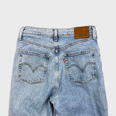 Levi's Ribcage Straight Jeans Womens 28x27 Blue High Rise Light Wash Distressed Denim Pants