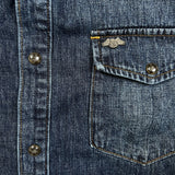 2014 Armani Exchange Denim Shirt Mens Large Blue Dark Wash Western Jean Pearl Snap