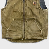 Vintage 90s Carhartt Vest Jacket Mens Small Beige Distressed Workwear USA Canvas