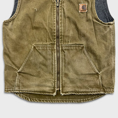 Vintage 90s Carhartt Vest Jacket Mens Small Beige Distressed Workwear USA Canvas