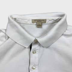 Burberry Brit Polo Shirt Mens Medium White Nova Check Tartan Cotton Preppy