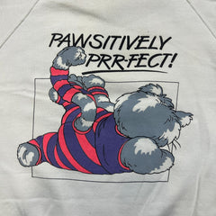 Vintage 1989 Feline Fitness Fanatic Sweatshirt Womens Medium White Cat Gym Funny Crewneck