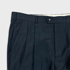 Vintage 90s Balenciaga Pour Homme Pants Mens 38x30 Blue Wool Pleated Trouser BB Logo