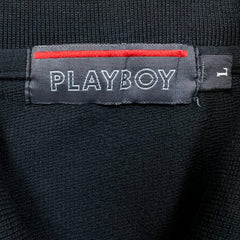 Vintage Y2K Playboy Polo Shirt Mens Medium Black Heavyweight Knit Short Sleeve