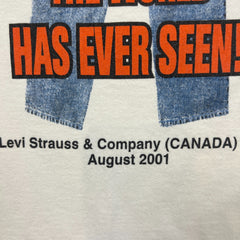 Vintage 2001 Levi Strauss Canada T Shirt Mens XL White Biggest Jeans Promo Tee