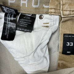 Projek Raw Pants Mens 33x32 Beige Distressed Slim Straight Leg Casual Trousers