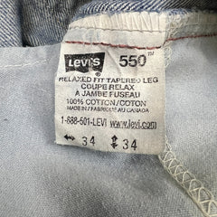 Vintage Levi's 550 Jeans Mens 34x34 Blue Relaxed Fit Tapered Leg 90s Light Wash Denim Pants