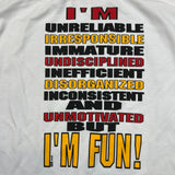 Vintage 1992 I'm Fun T Shirt Mens 3XL White Full Print Funny Short Sleeve Tee