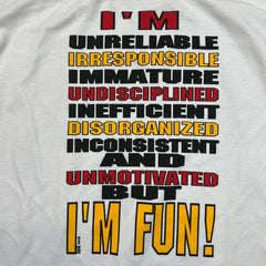 Vintage 1992 I'm Fun T Shirt Mens 3XL White Full Print Funny Short Sleeve Tee