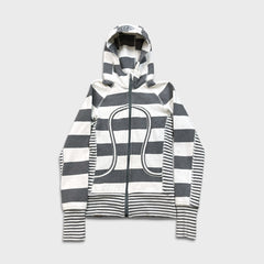 Lululemon Scuba Hoodie Womens Size 2 White Full Zip Striped Hooded Sweater