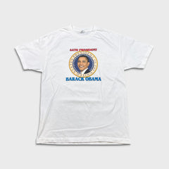 Vintage Y2K Barack Obama T Shirt Mens Large White 44th President Election Tee