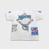 Vintage 1993 Florida Marlins T Shirt Mens XL White MLB Bulletin AOP Baseball Tee