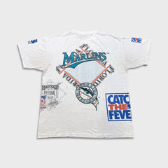 Vintage 1993 Florida Marlins T Shirt Mens XL White MLB Bulletin AOP Baseball Tee