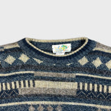 Vintage 90s Wool Knit Geometric Sweater Mens Medium Blue Italy Pullover