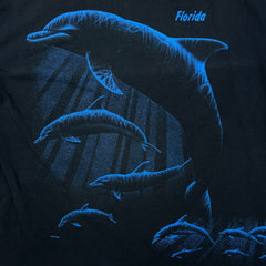 Vintage 90s Dolphin Florida T Shirt Mens Large Black USA Graphic Animal Tee