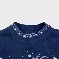 Vintage 90s Christmas Winter Sweatshirt Mens Large Blue USA Animal Pullover