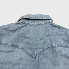 Levi's Denim Shirt Mens Small Blue Light Wash Casual Western Pearl Snap