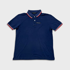 Prada Polo Shirt Mens Medium Blue Rubber Logo Contrast Tipped Faded Short Sleeve