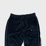 Champion Velour Pants Mens XL Black Script Taper Leg Side Tape Lounge Sweatpants